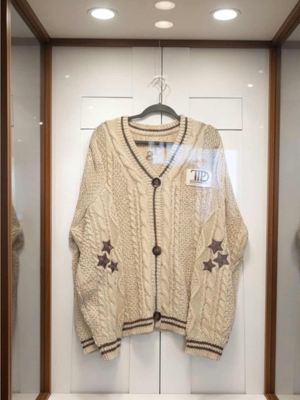 Taylor Swift Cardigan TTPD W/Embroidered  Stars Sleeves Sz XL Tan & Brown NEW!